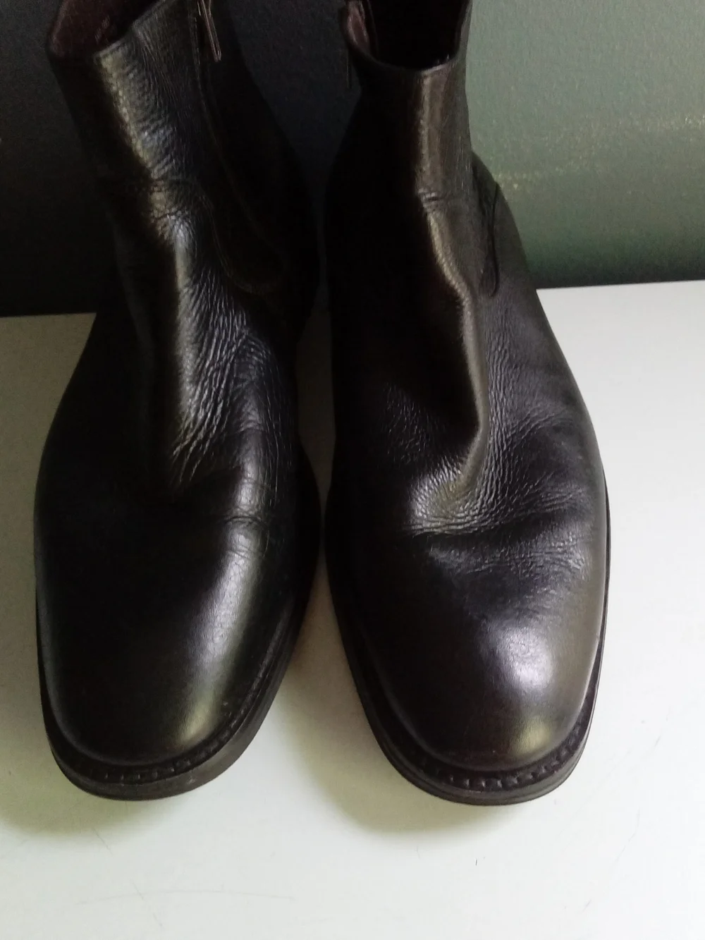 Mens Black Leather Side Zip Ankle Boots Almond Toe Dress Boots